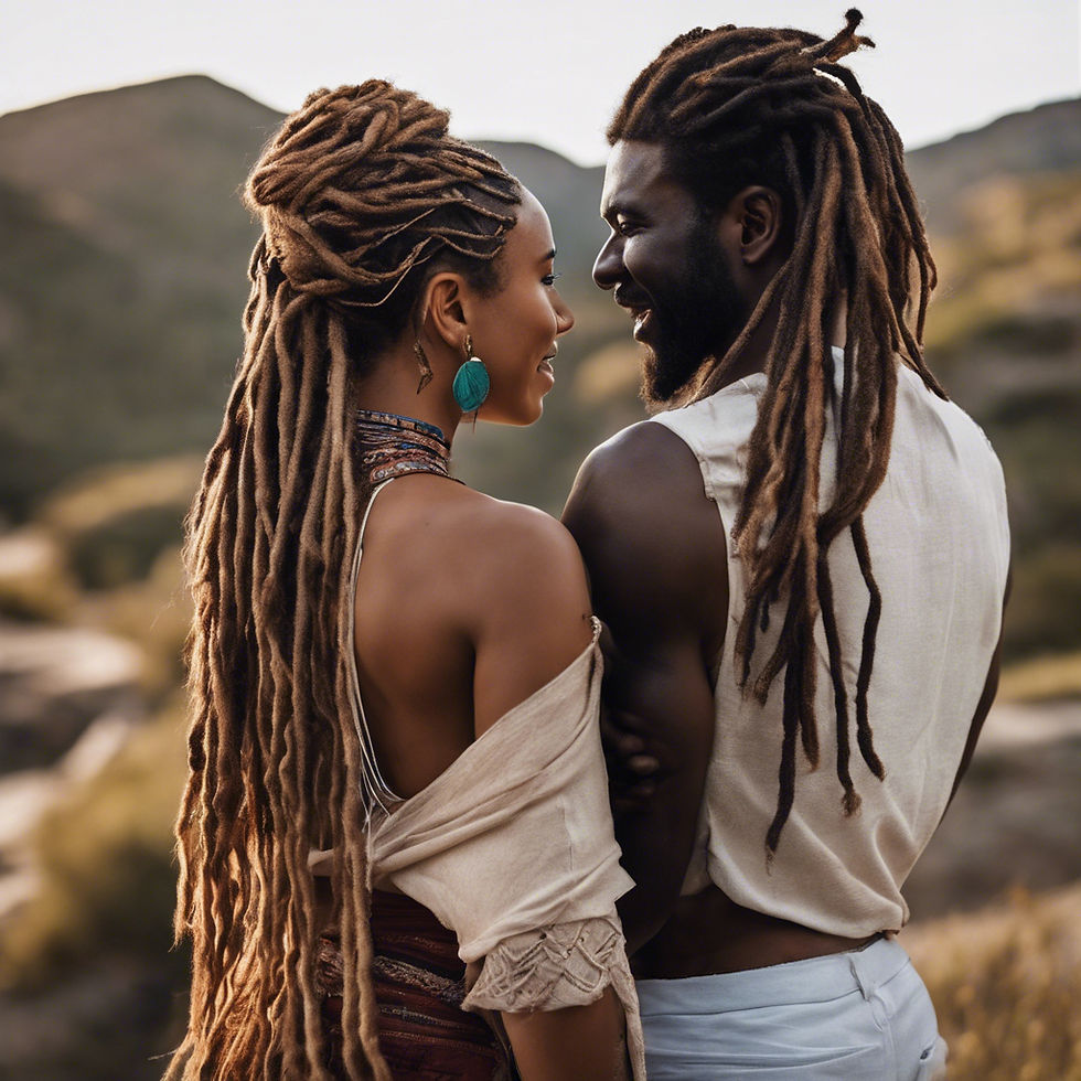 dreadlock couple looking at each other