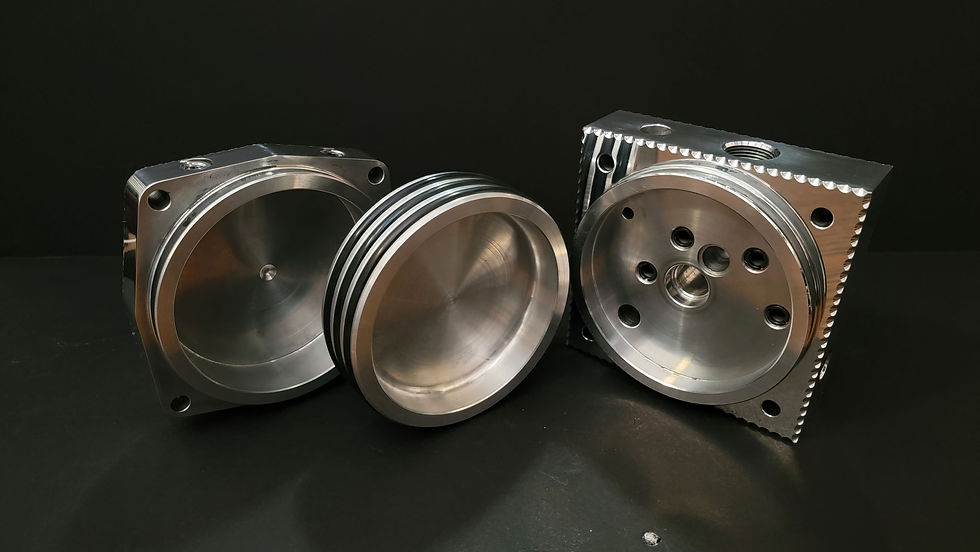 Thumbnail: diamond cut billet fat block with piston backplate and Schrader valve lowrider  R&D custom hydraulic fat block Visalia-made w