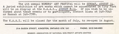 Newspaper excerpt promoting the Kingston's Woman Art Festival.