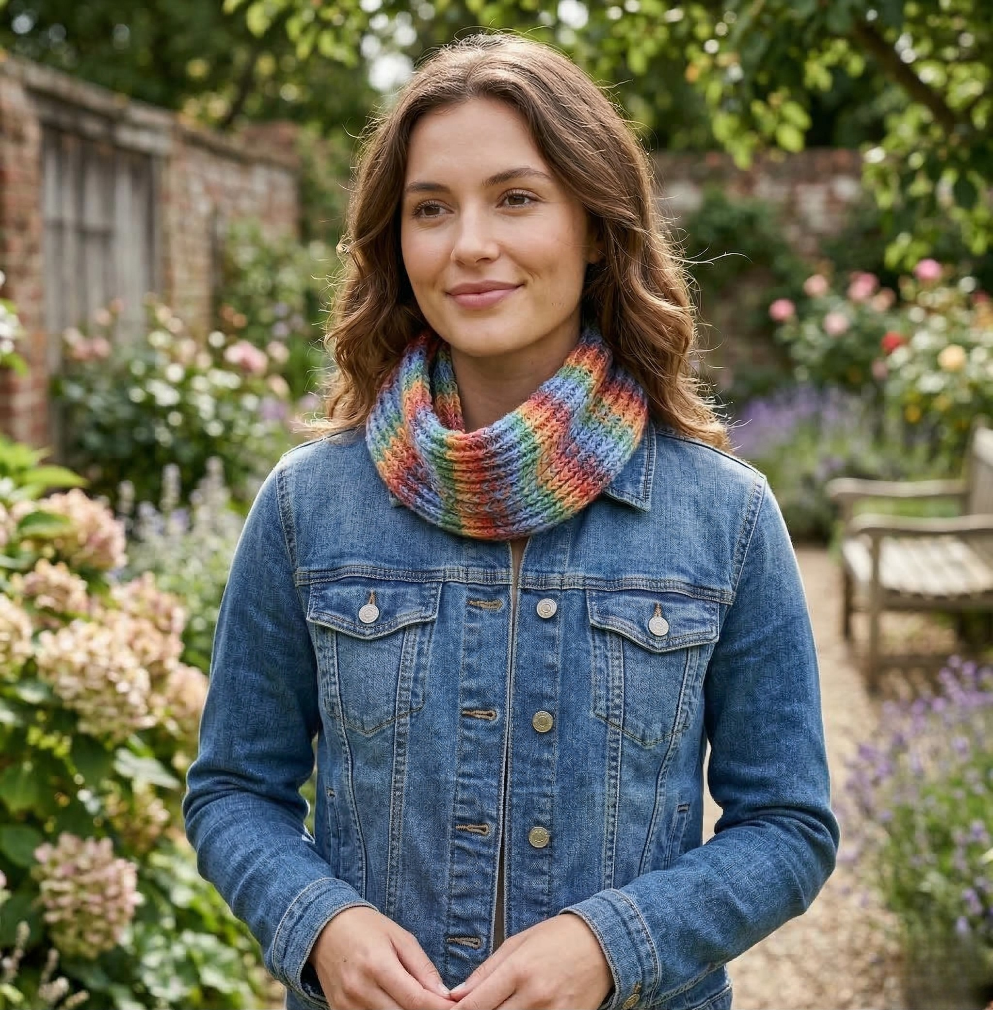 Easy Faux Rib Infinity Knitted Scarf Pattern for beginner knitters