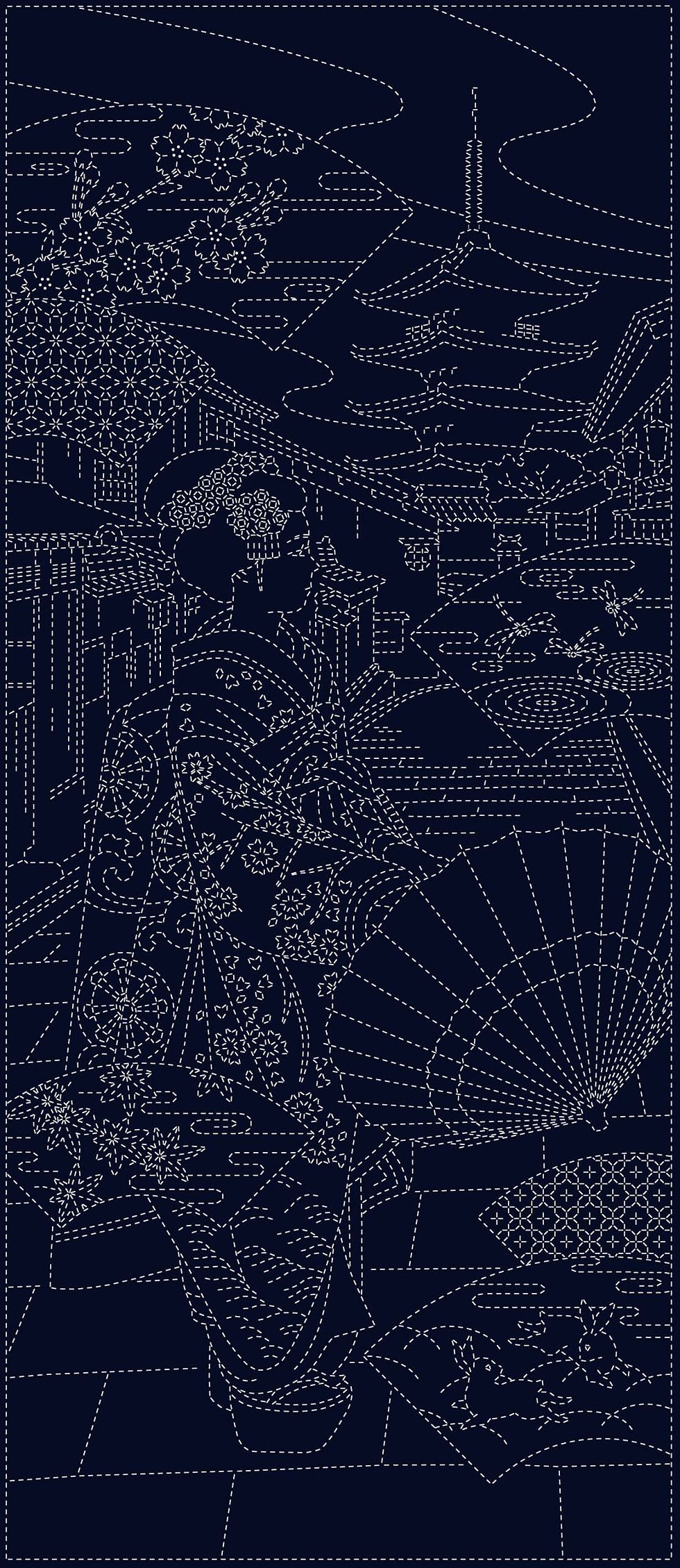 Thumbnail: Maiko-San Sashiko Pre-printed Fabric Panel KF1124-12A scan
