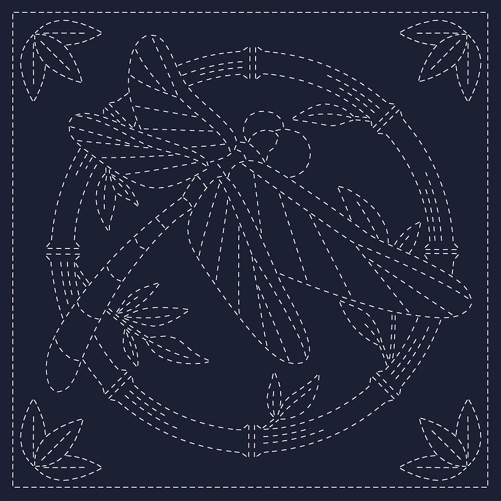 Summertime Sashiko Pre-printed Fabric Panel KF2026-47NV