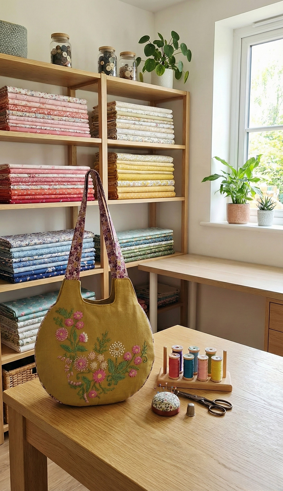 Floral hand Embroidered Tote Pattern using Perle 5 threads