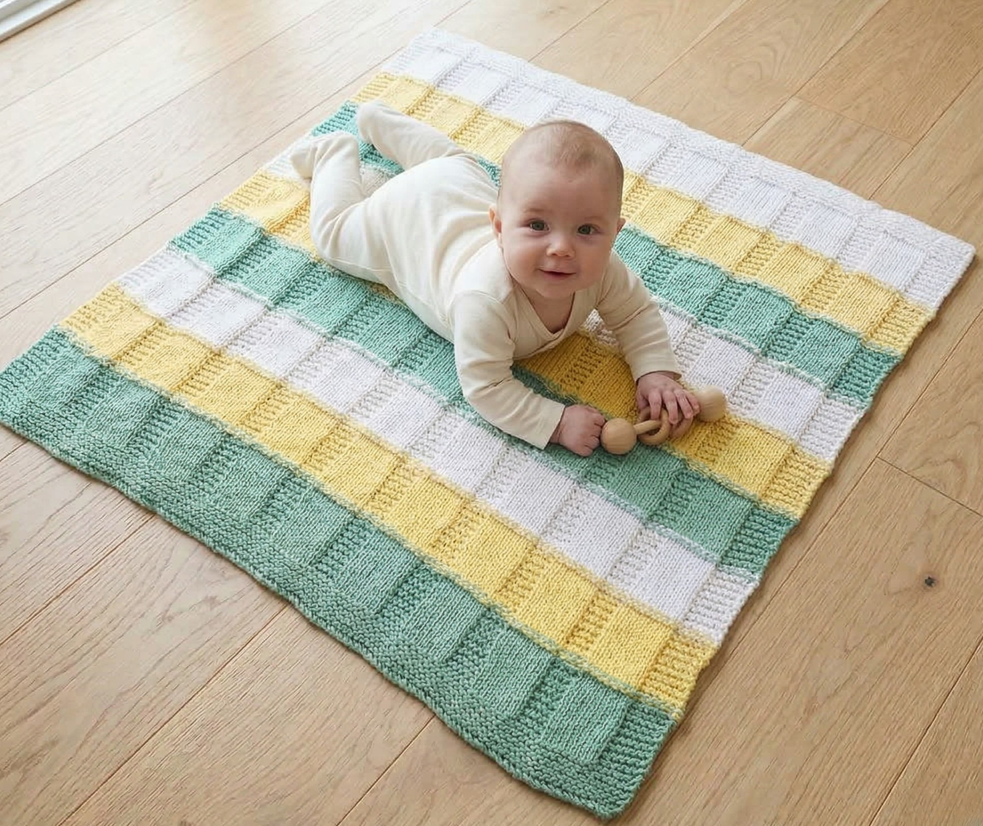Tri-Coloured Knitted Baby Blanket Kit