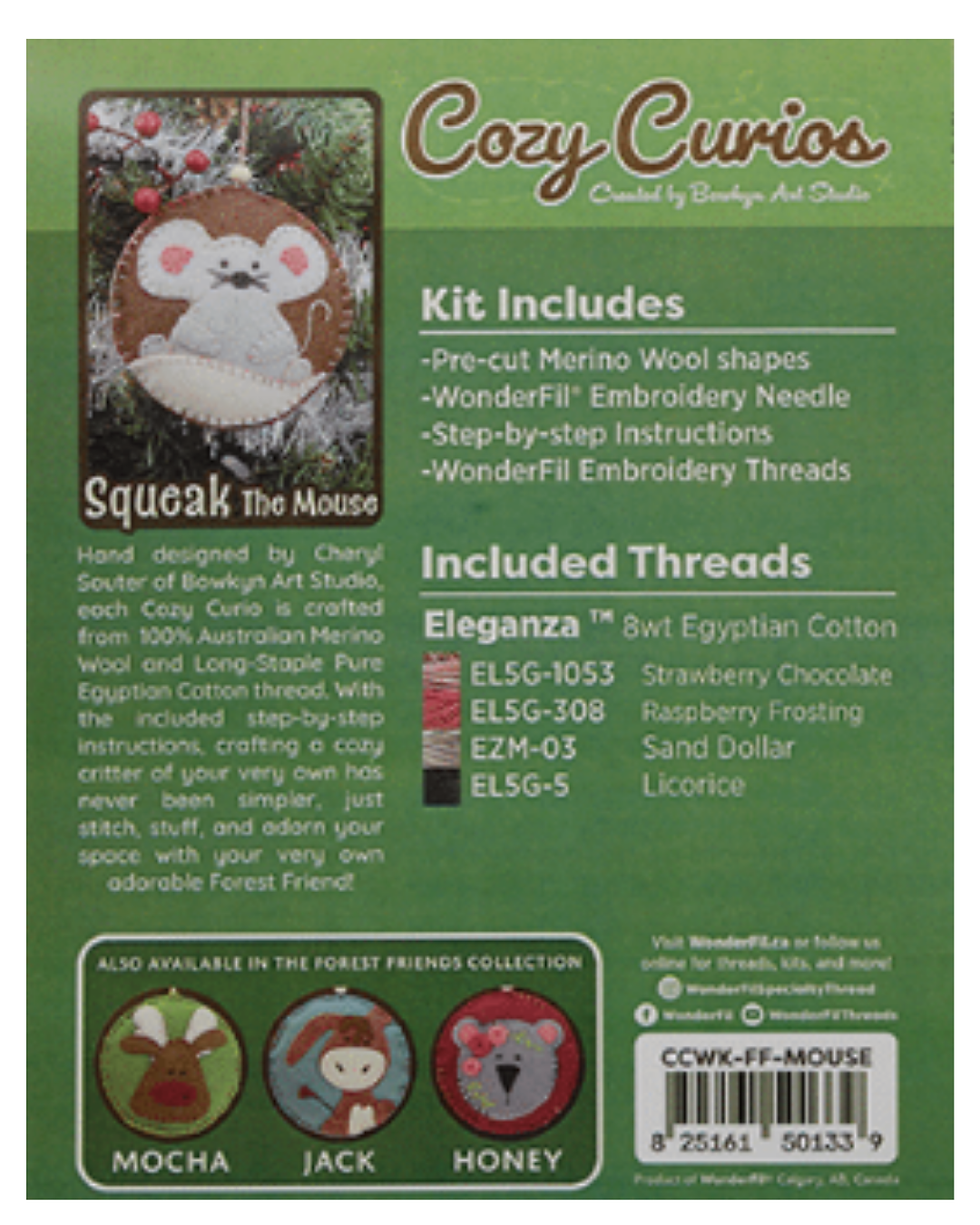 Thumbnail: Squeak The Mouse: Cozy Curios Pre-cut Wool Kit by Bowkyn Art Studio Back