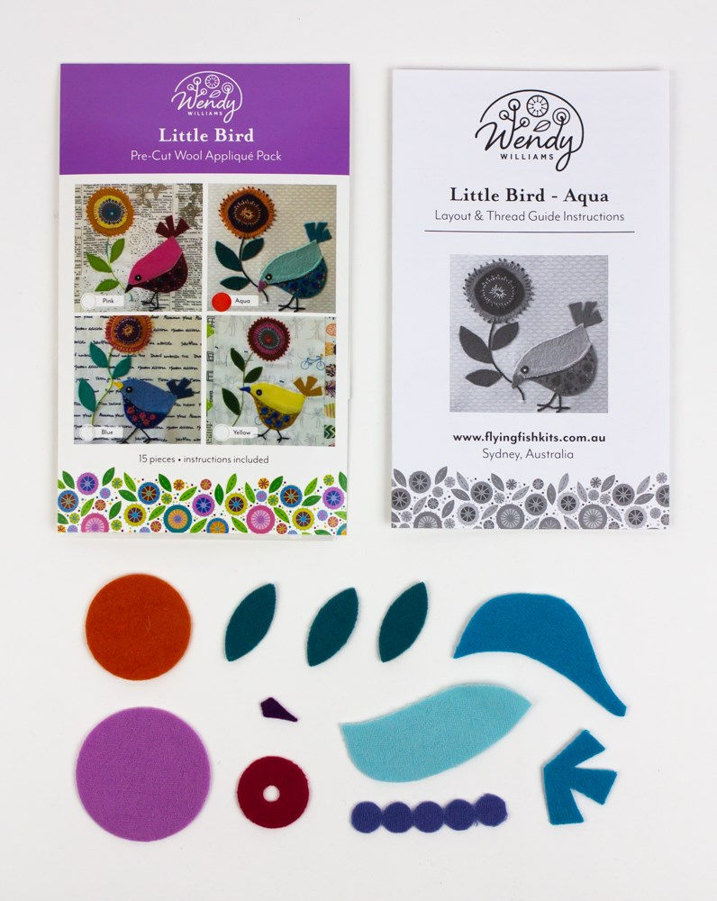 Thumbnail: Wendy Williams Aqua Little Bird Pre-Cut Wool Felt Applique Kit