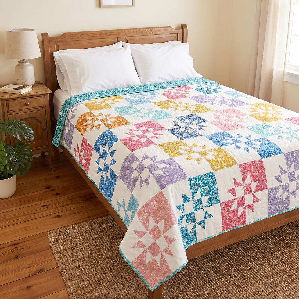 Glitterball Liberty Version Quilt Pattern by Jemima Flendt Queen quilt