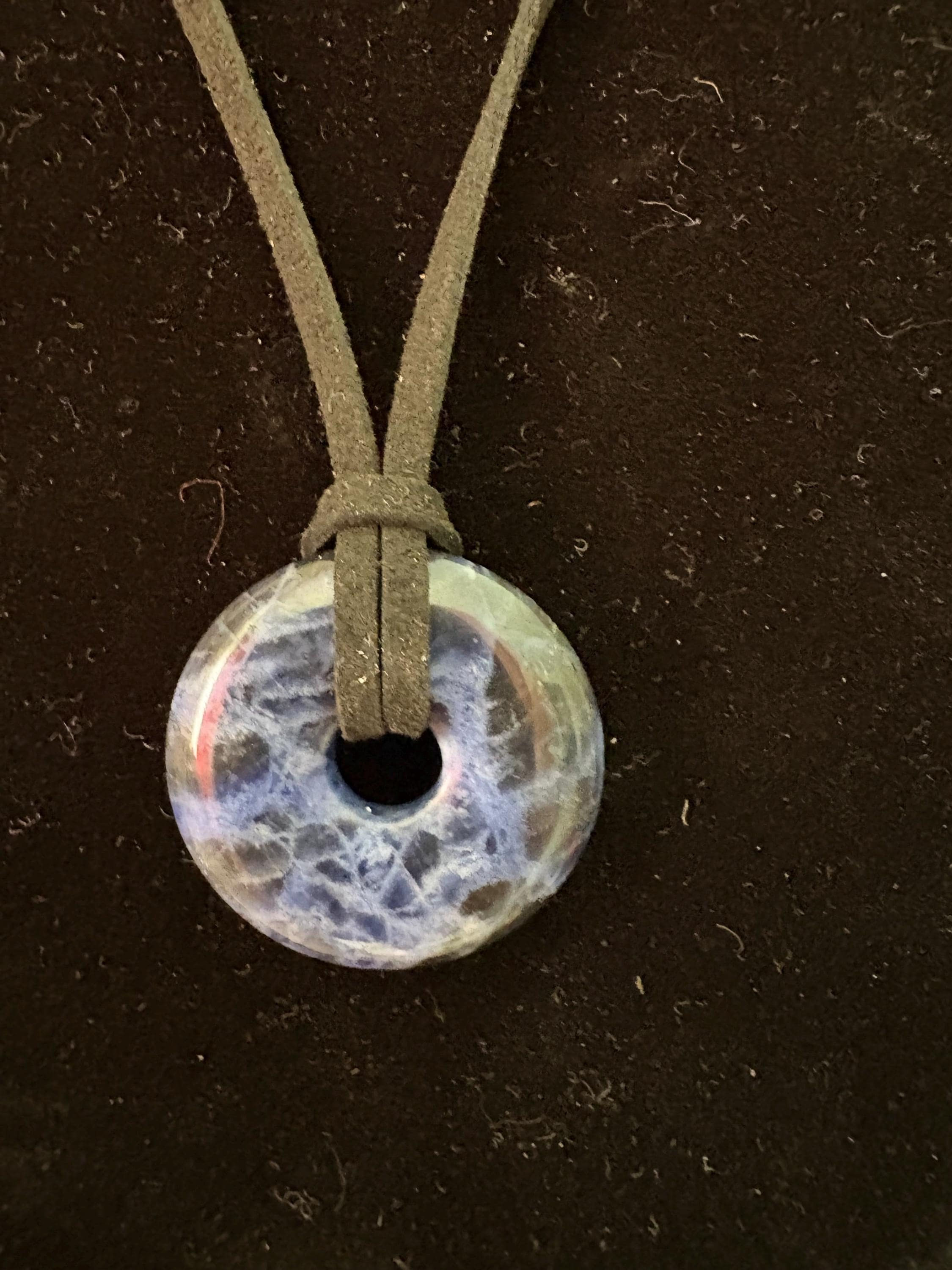 30mm Blue Stone Donut Pendant with black leather cord