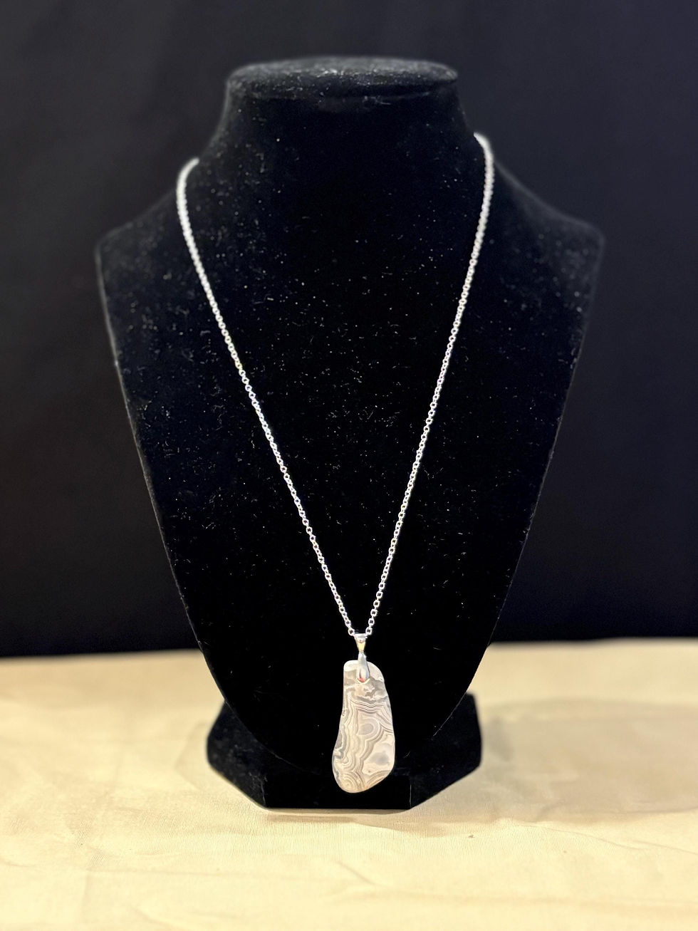 Thumbnail: Grey and White Mexican Lace Agate Pendant Necklace