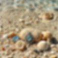 jewelry on a beach with seashells and blue water.jpg