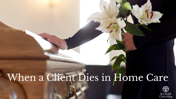 person standing beside a casket holding lilies symbolizing the difficult moments when a client dies in home care