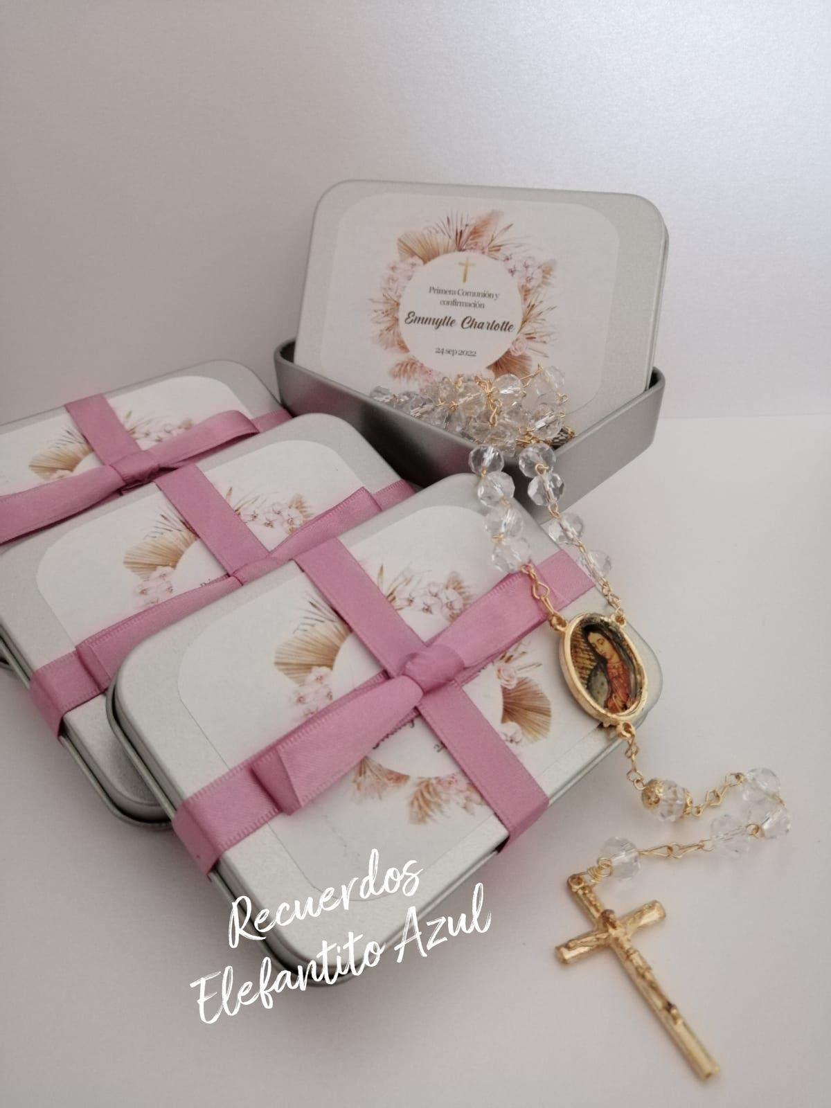 Rosario Cristal en caja de metal