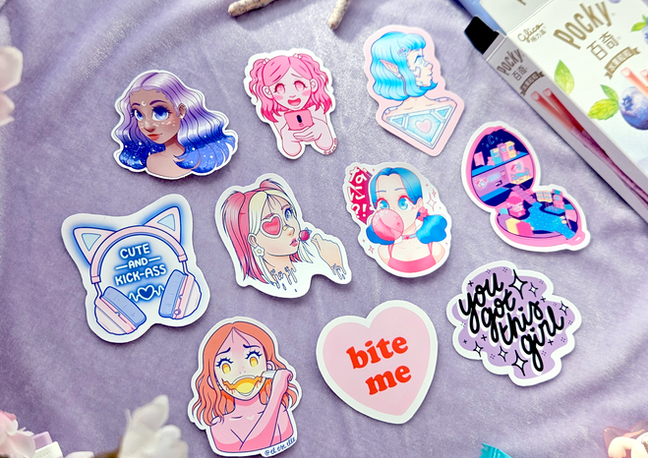 die cut stickers, bright and colourful with kawaii japanese elements, cute affordable and pretty