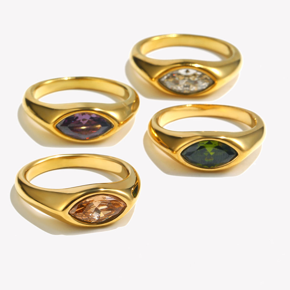 E.B.belle Horse Eye Zircon Seal Ring Colorful Hypoallergenic 316L Stainless Stee
