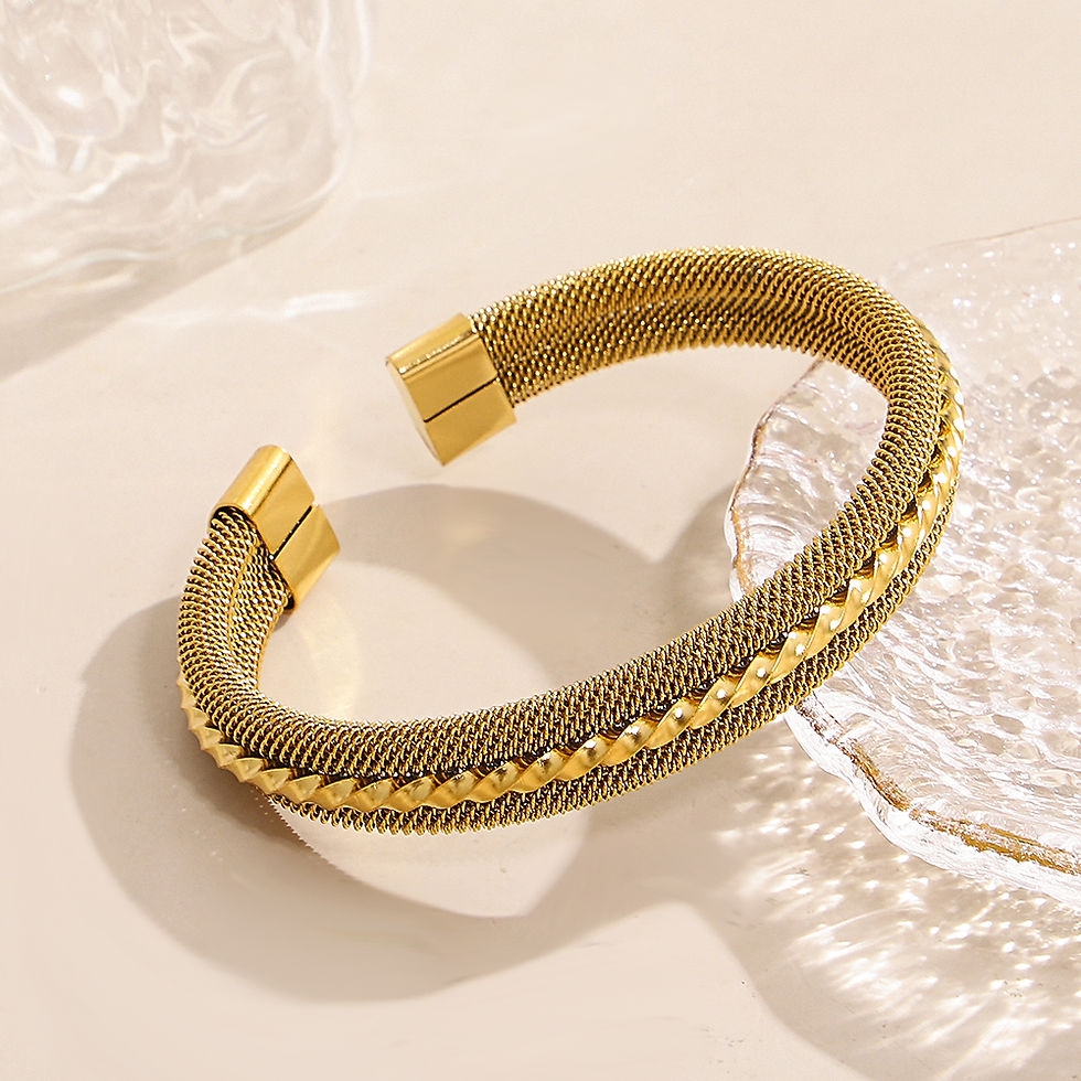Miniatura: Greatera Stainless Steel Bamboo Weaving Series Cuff Bangle Chunky Hand-woven Ori