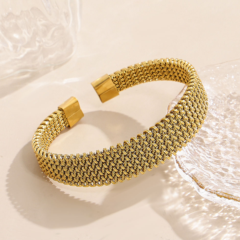 Miniatura: Greatera Stainless Steel Bamboo Weaving Series Cuff Bangle Chunky Hand-woven Ori