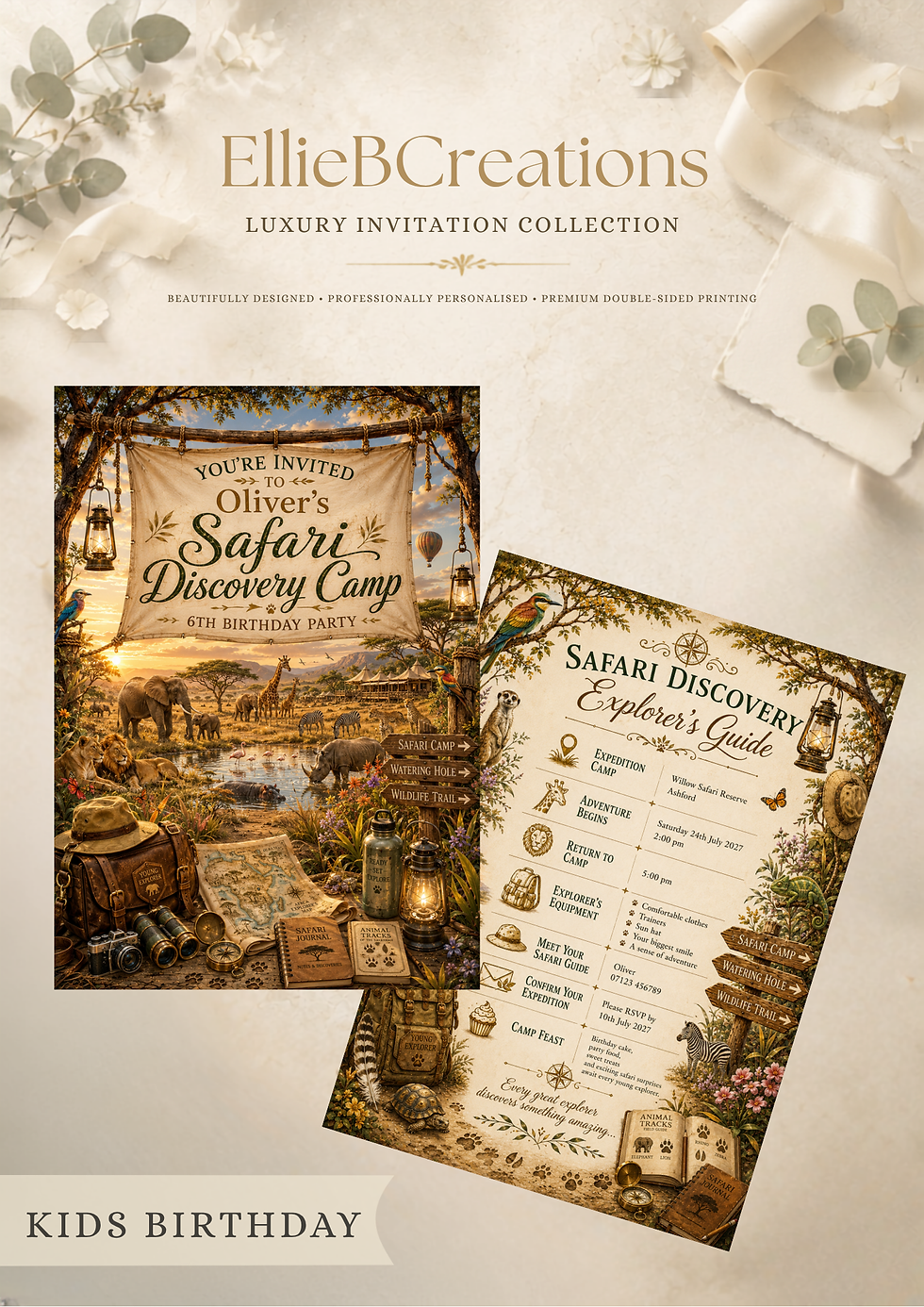 Thumbnail: Personalised Safari Birthday Invitations | Safari Discovery Camp A5 Invites