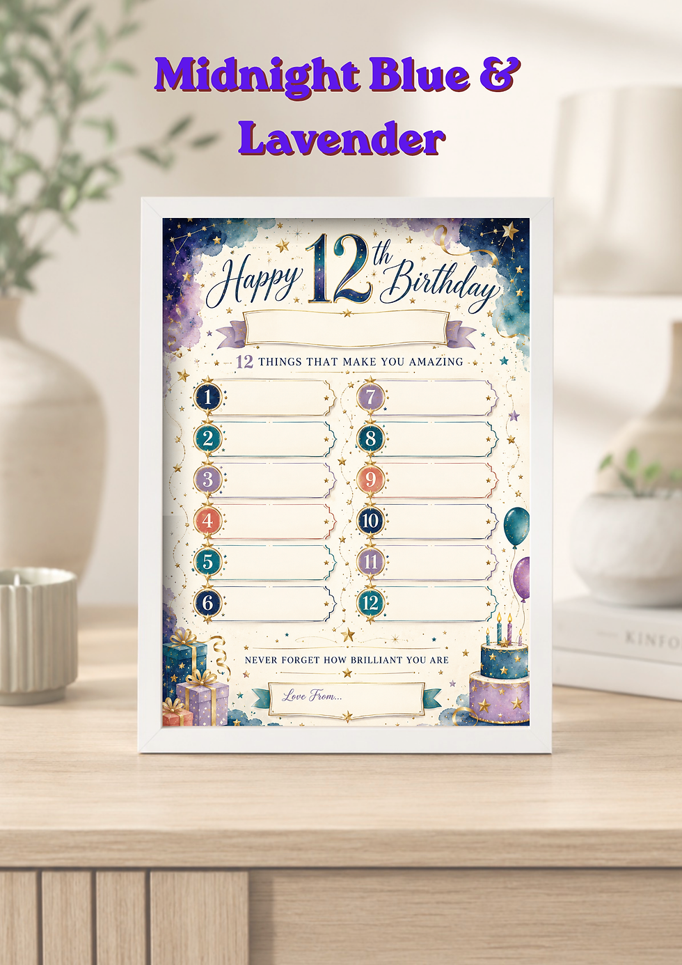 Thumbnail: Personalised 12th Birthday Keepsake | 12 Things Framed Gift for Girls & Boys