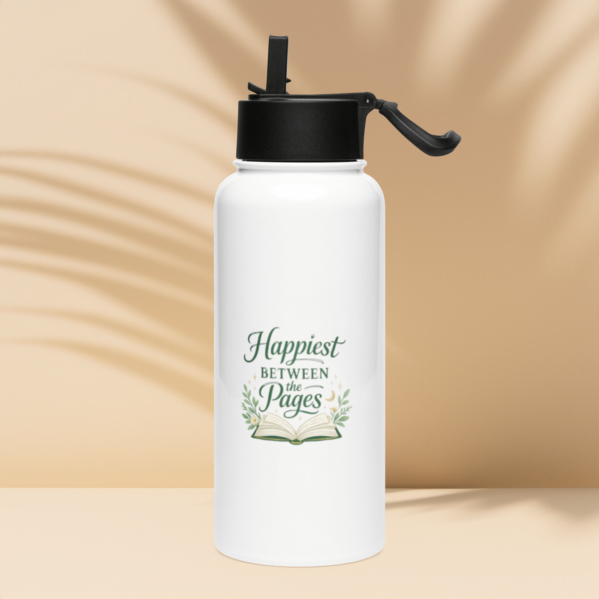 Stainless steel water bottle with a straw lid: Happiest between the pages