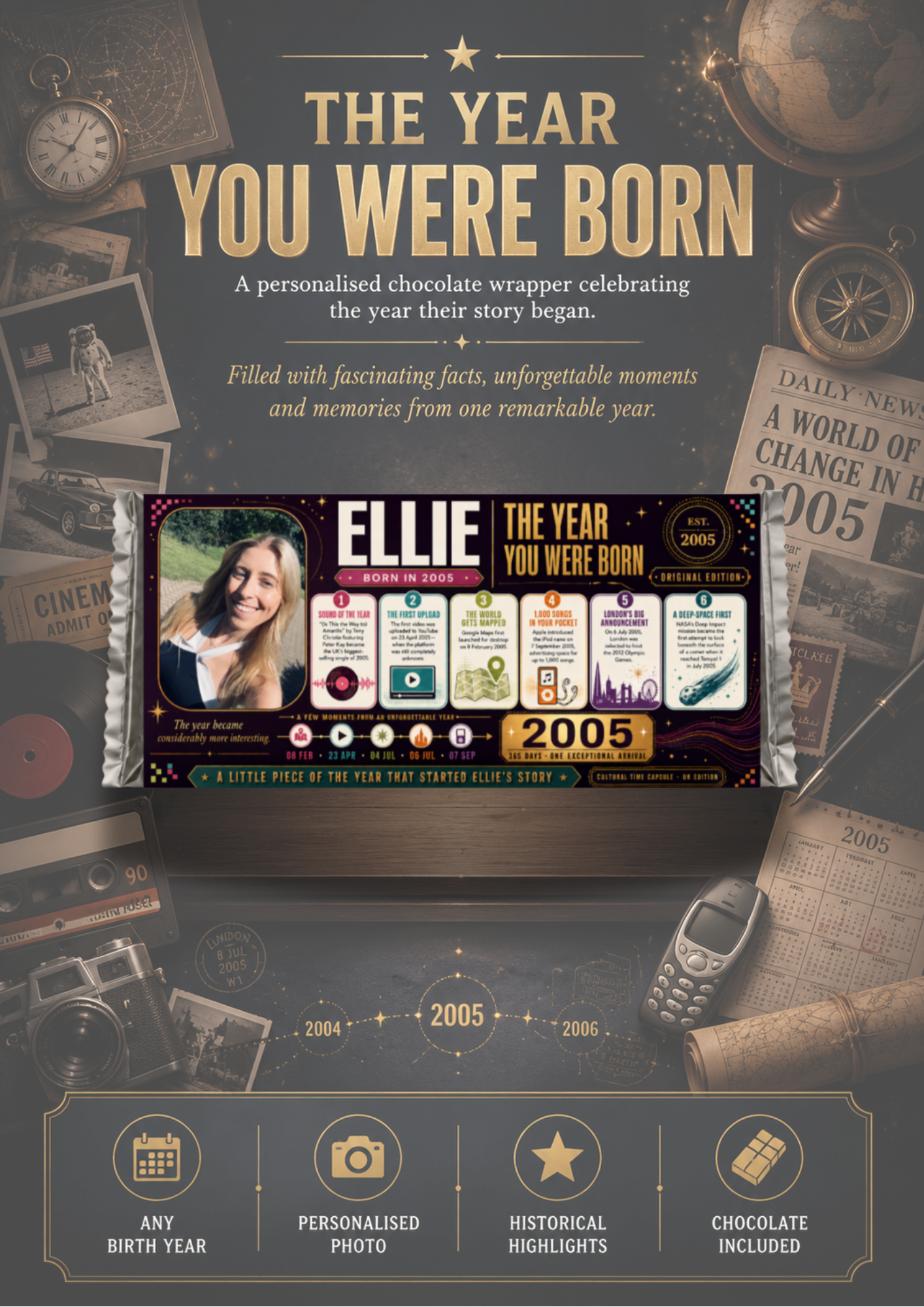 Personalised Year You Were Born Chocolate Wrapper | Birthday Chocolate Gift