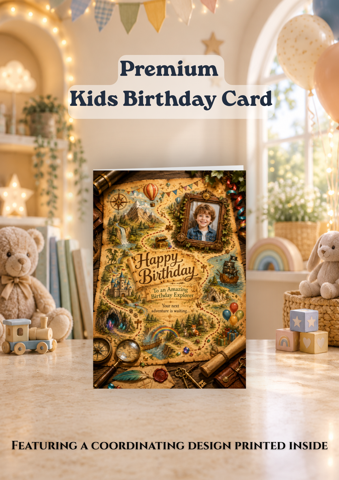 Personalised Children's Birthday Card with Photo | Adventure Treasure Map Card