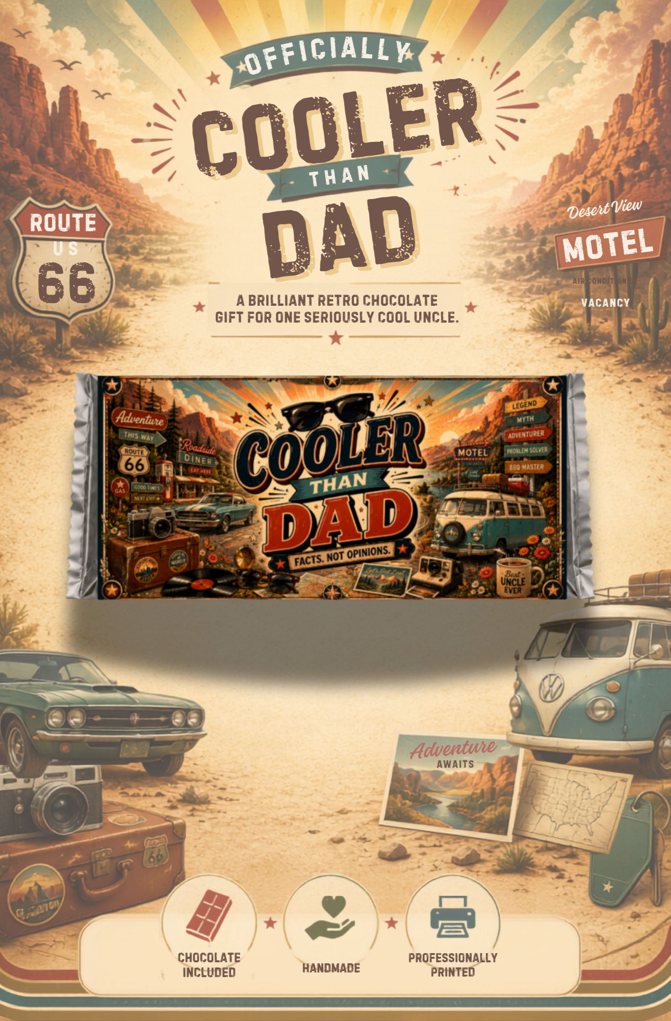Personalised Cooler Than Dad Uncle Chocolate Bar Gift with Chocolate Included