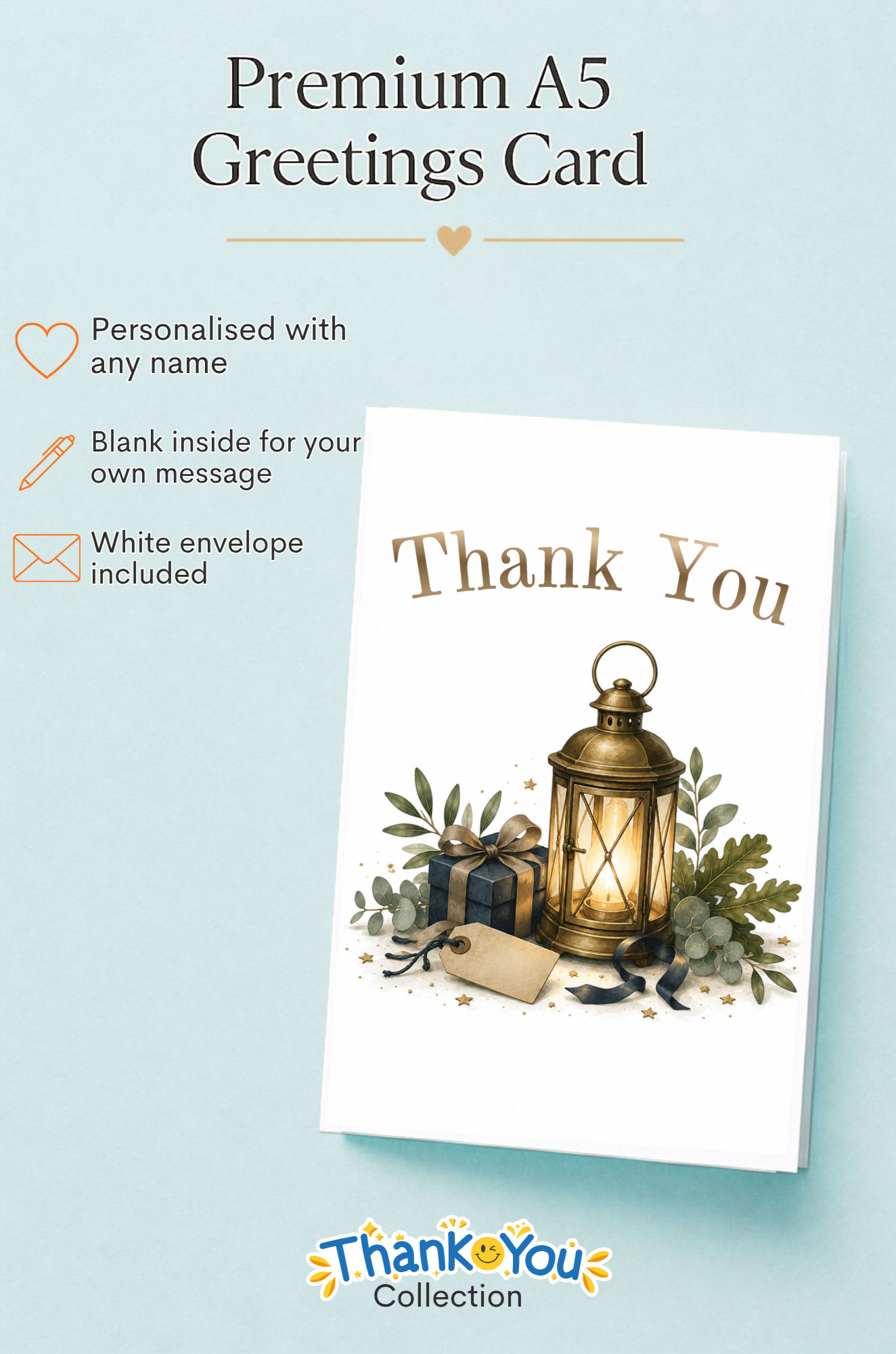 Personalised Glowing Lantern Thank You Card | A5 Greetings Card with Envelope