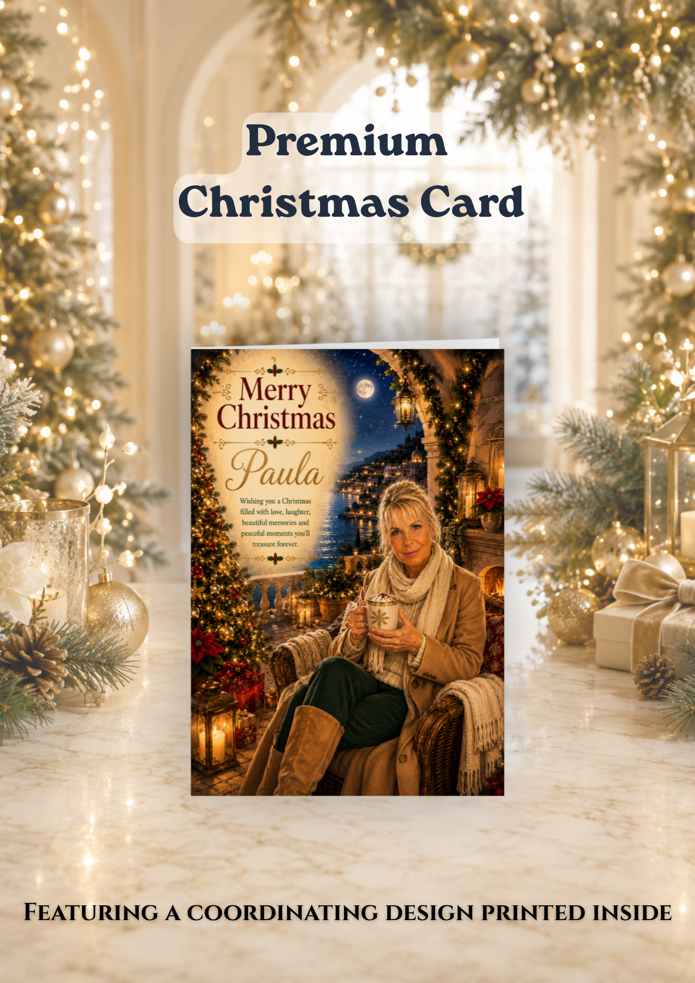 Personalised Christmas Card for Her | Luxury Coastal Christmas Card & Envelope