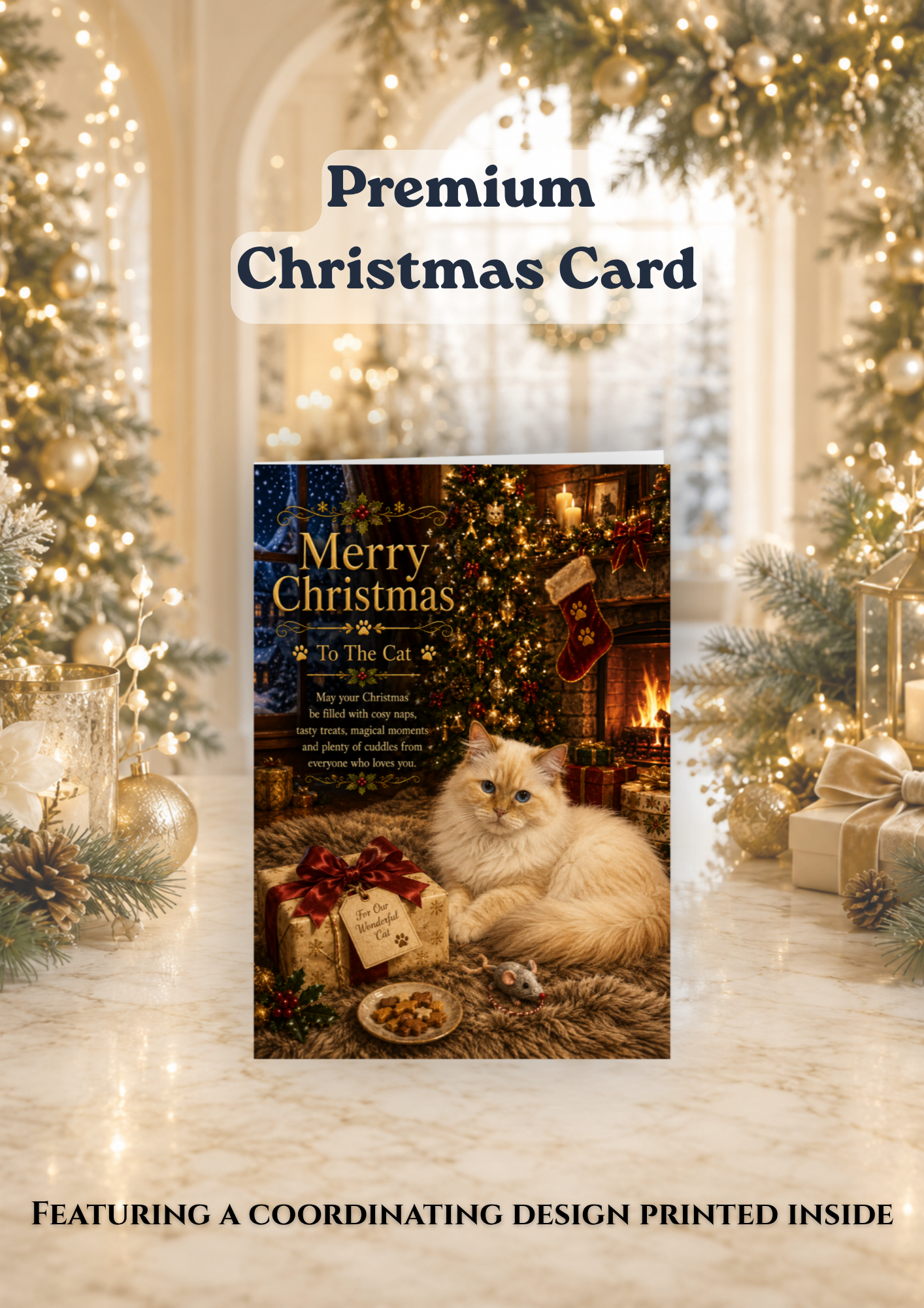 Christmas Card for Cat | Luxury Merry Christmas Card for a Cat With Envelope