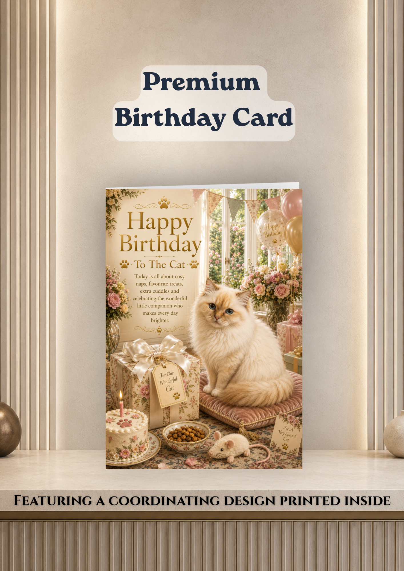 Cat Birthday Card | Luxury Happy Birthday To The Cat Greeting Card & Envelope