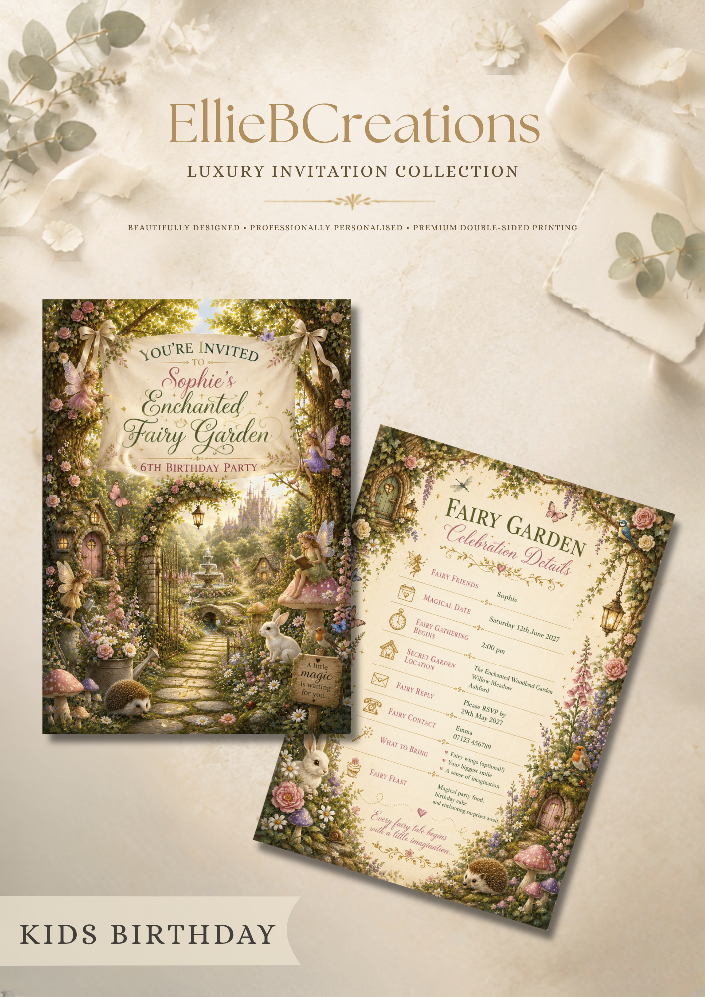 Personalised Fairy Birthday Invitations | Luxury Enchanted A5 Party Invites