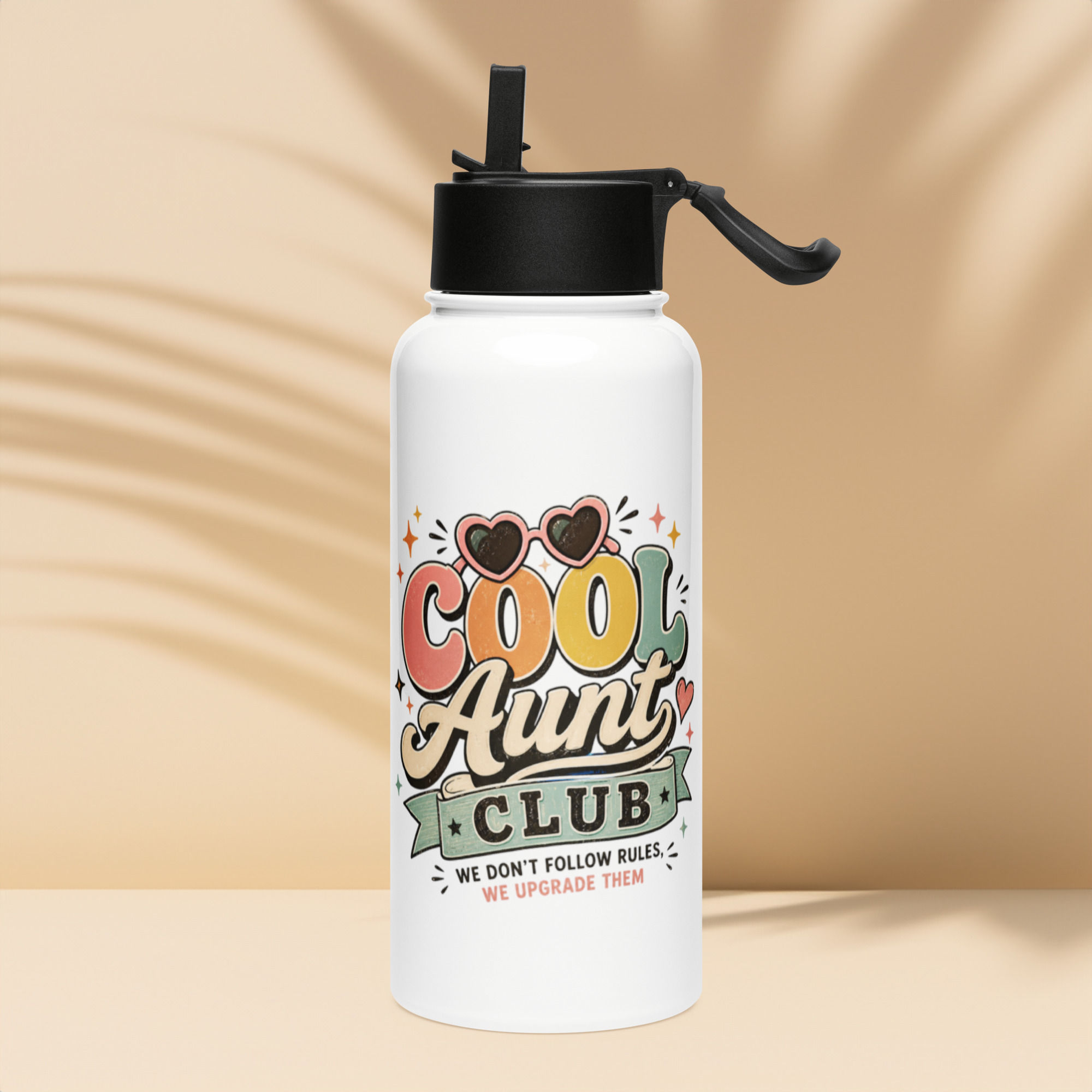 Stainless steel water bottle with a straw lid: Cool Aunt Club