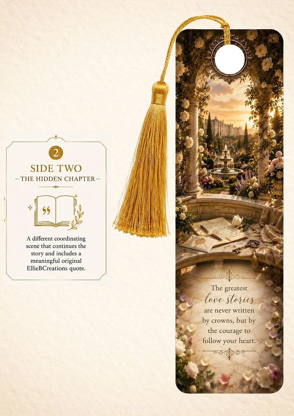 Thumbnail: Royal Romance Garden Bookmark with Gold Tassel | Double-Sided Laminated