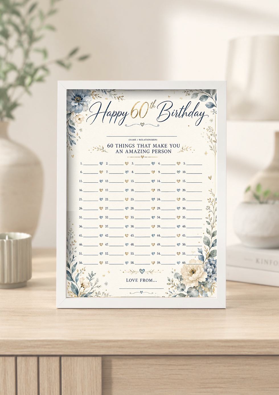 Thumbnail: Personalised 60th Birthday Keepsake | 60 Things Framed Gift | A4 Framed Print