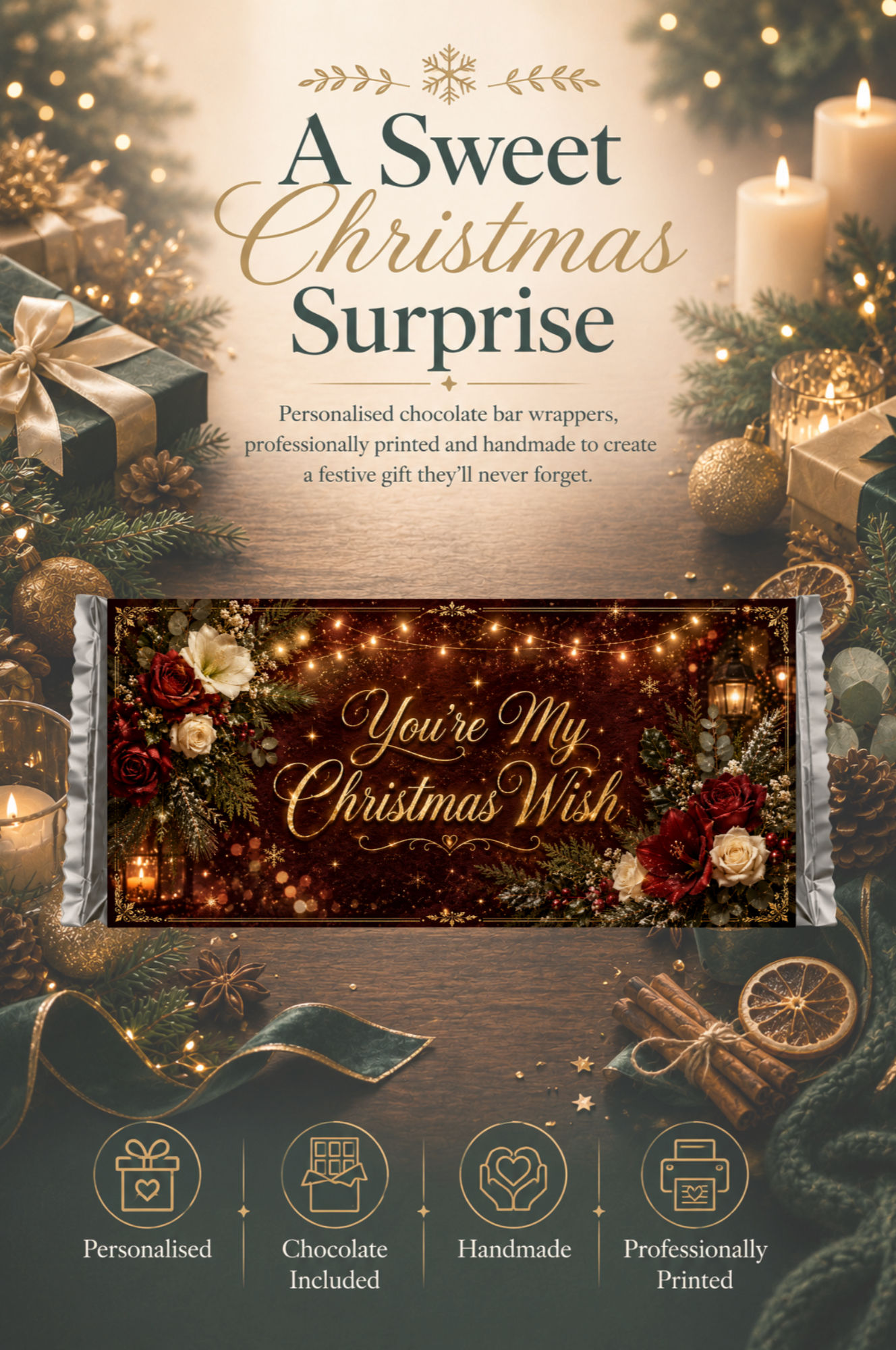 Personalised Christmas Chocolate Bar Gift | Custom Name & Message Wrapper