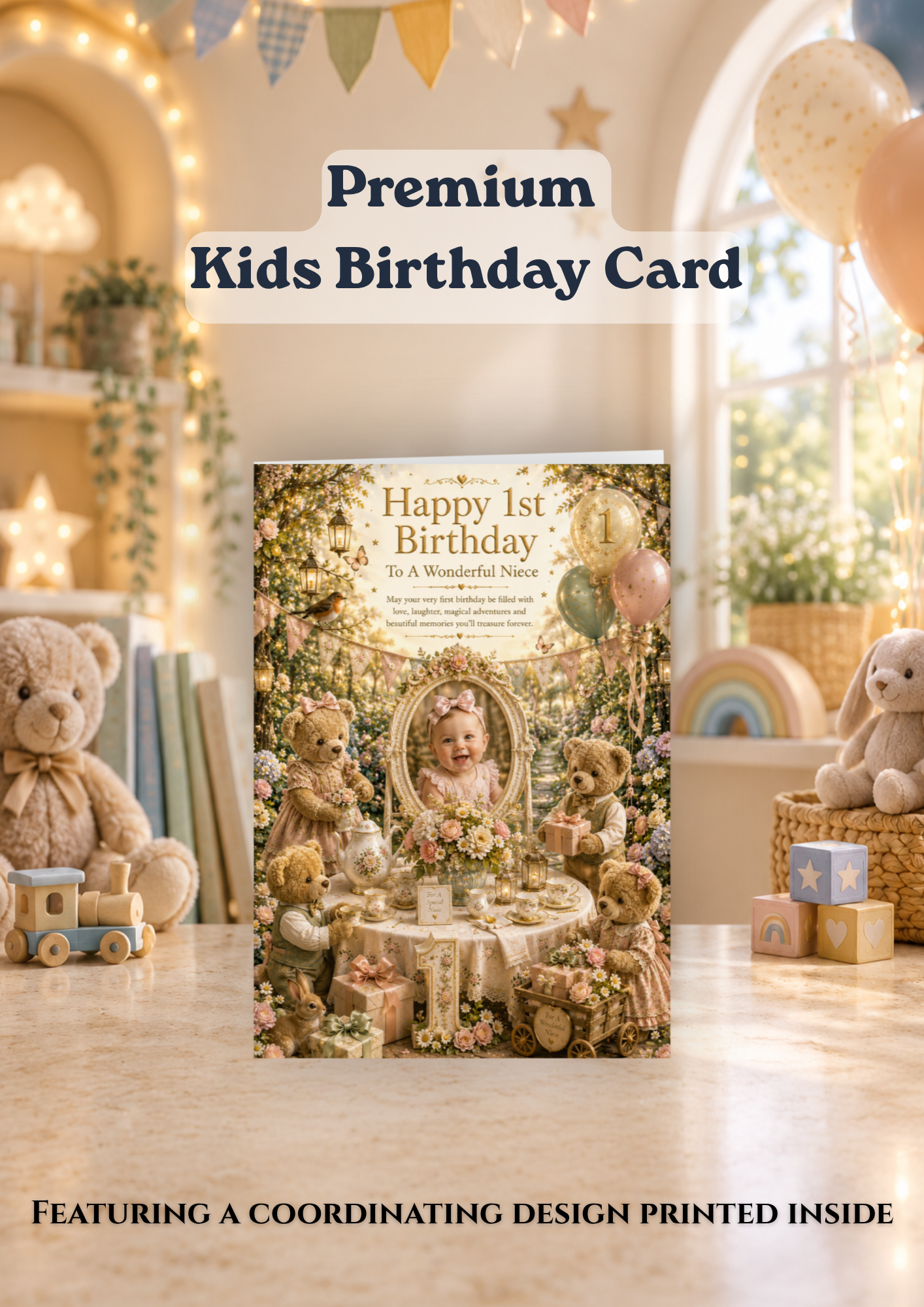 Personalised 1st Birthday Card for Niece | Luxury Happy 1st Birthday Photo Card