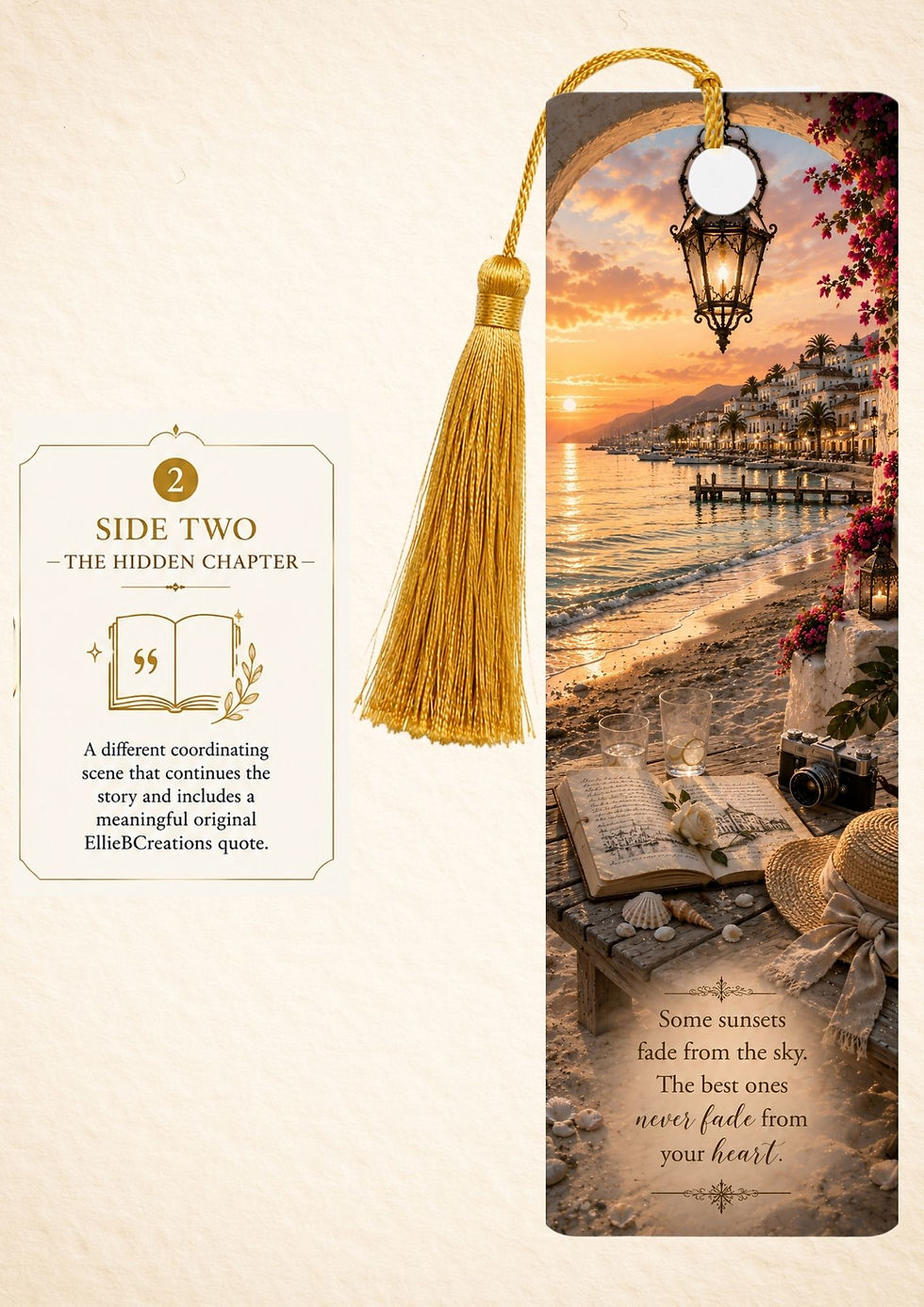 Thumbnail: Summer Holiday Romance Bookmark with Gold Tassel | Laminated