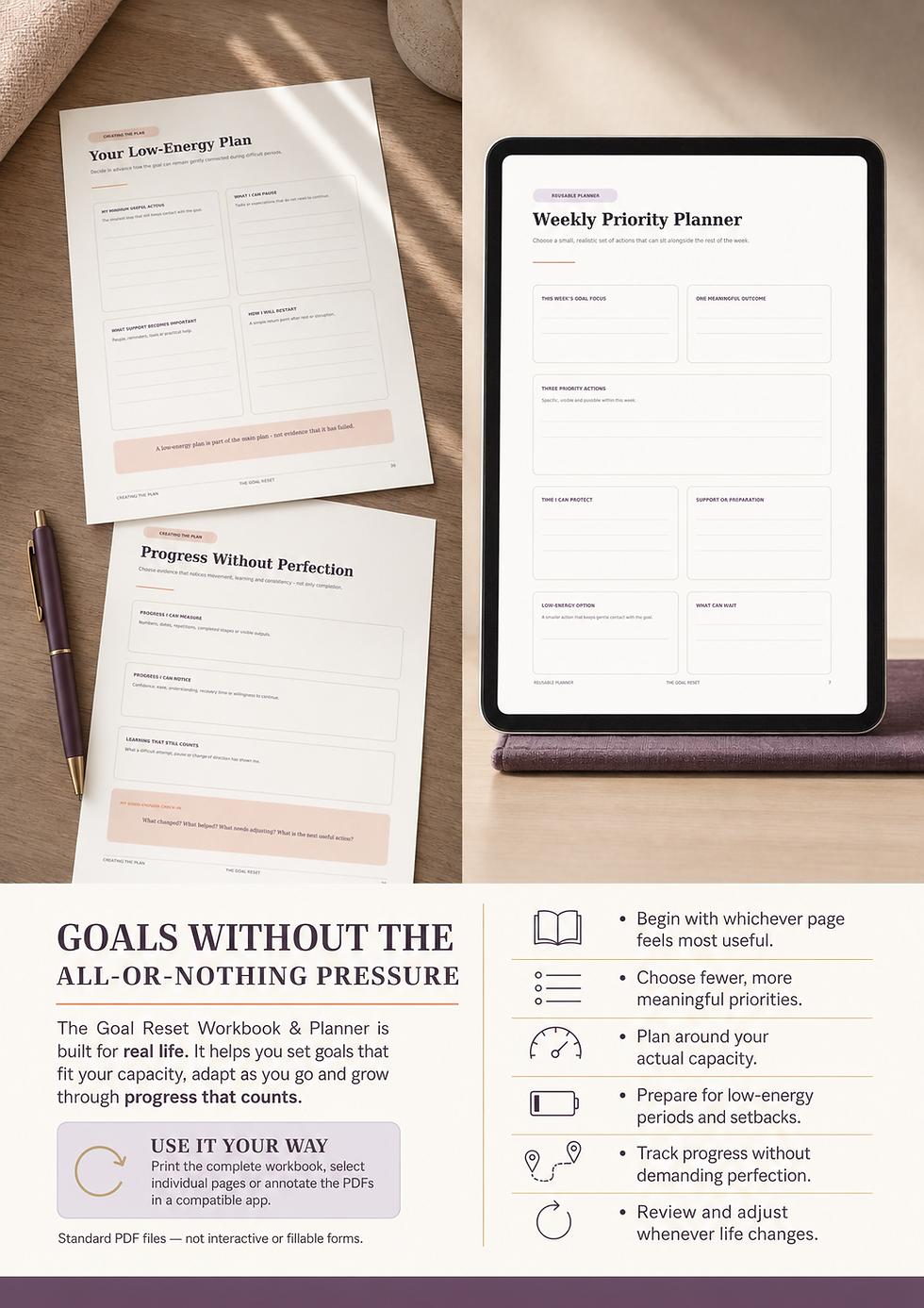 Thumbnail: Goal Reset Workbook & Planner | Printable Goal Setting PDF Bundle
