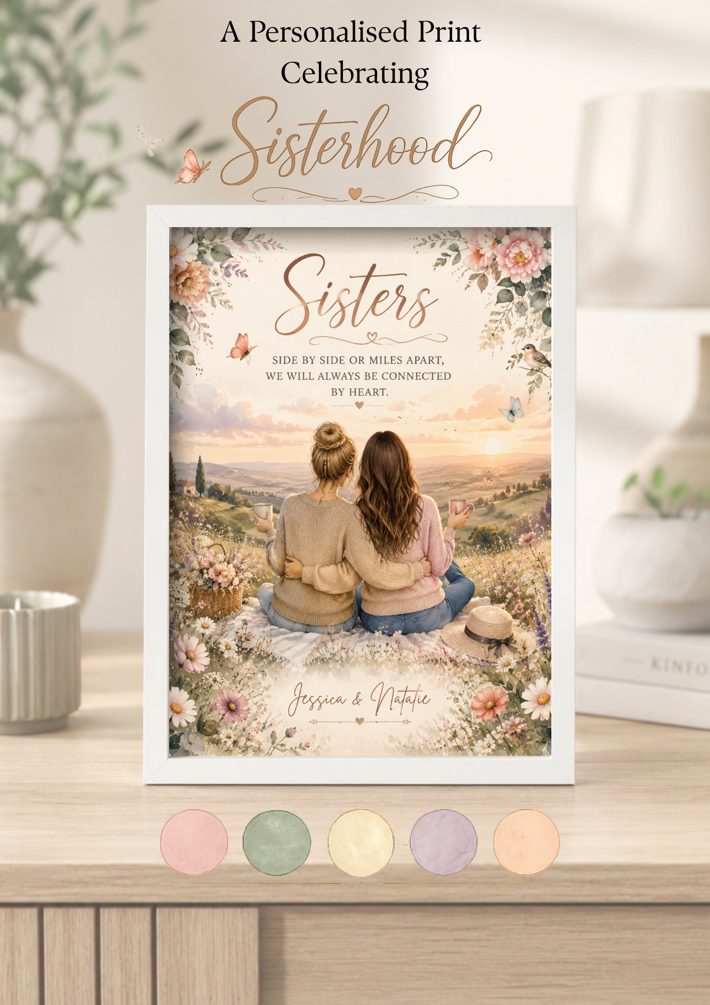 Personalised Sisters Print | Custom Sister Gift | Framed Keepsake Illustration