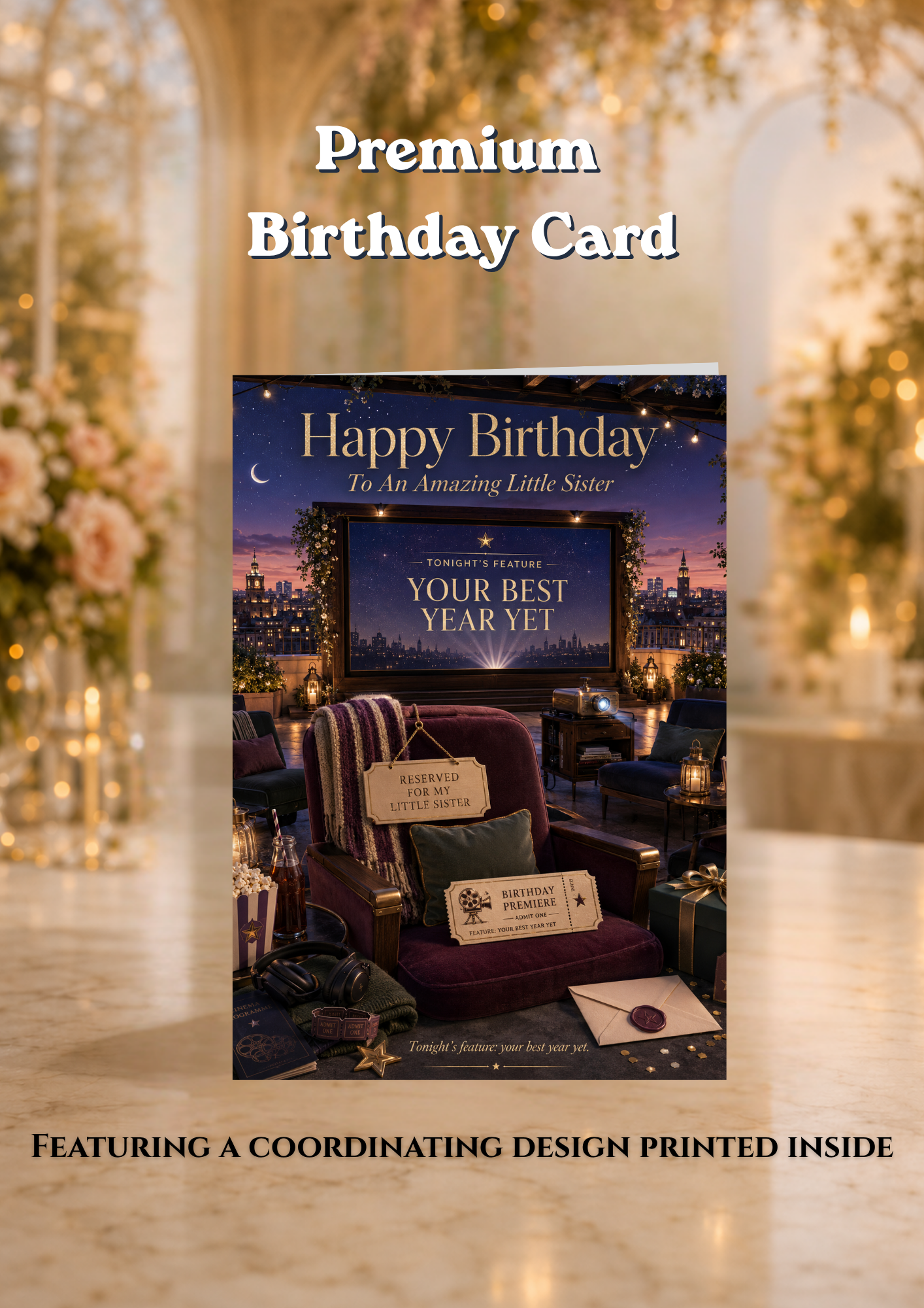 Little Sister Birthday Card | Outdoor Cinema Birthday Card | Envelope Included