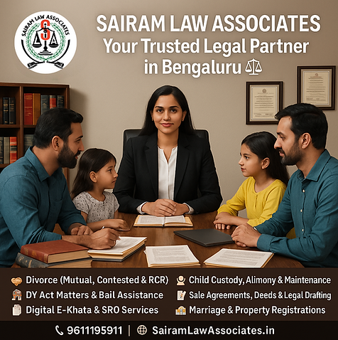 Professional legal consultation for divorce, custody, property verification and registration services in Bengaluru.