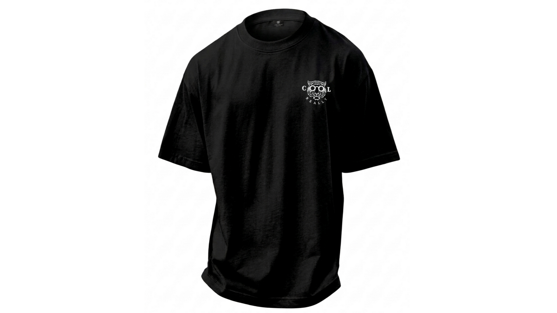 Three-quarter view of REALLY COOL® SIGNAL BX-Armor 420 GSM solid black heavyweight oversized cotton t-shirt.