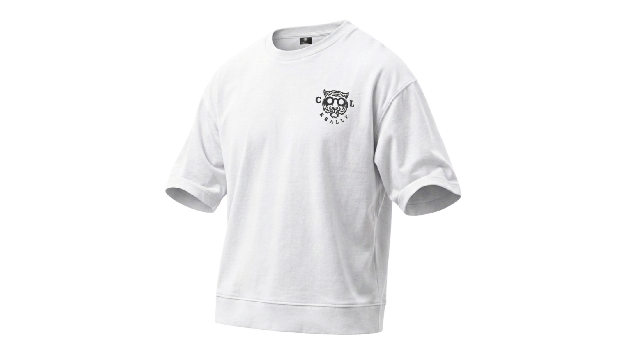Three-quarter angled view of REALLY COOL® SIGNAL EX-Essential 420 GSM white heavyweight oversized cotton t-shirt.