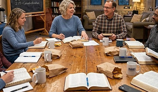 People sit around a table learning more about what it means to be episcopalian.