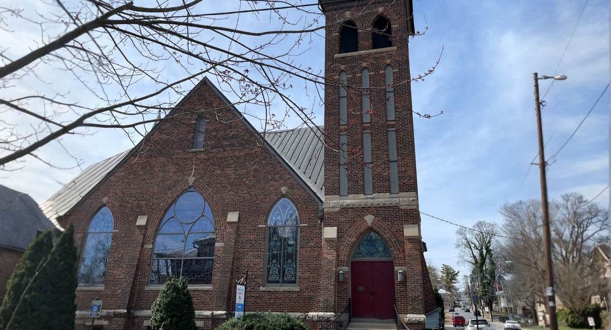 The beautiful historic facade of Emmanuel Episcopal church and the entrance to the sanctuary.