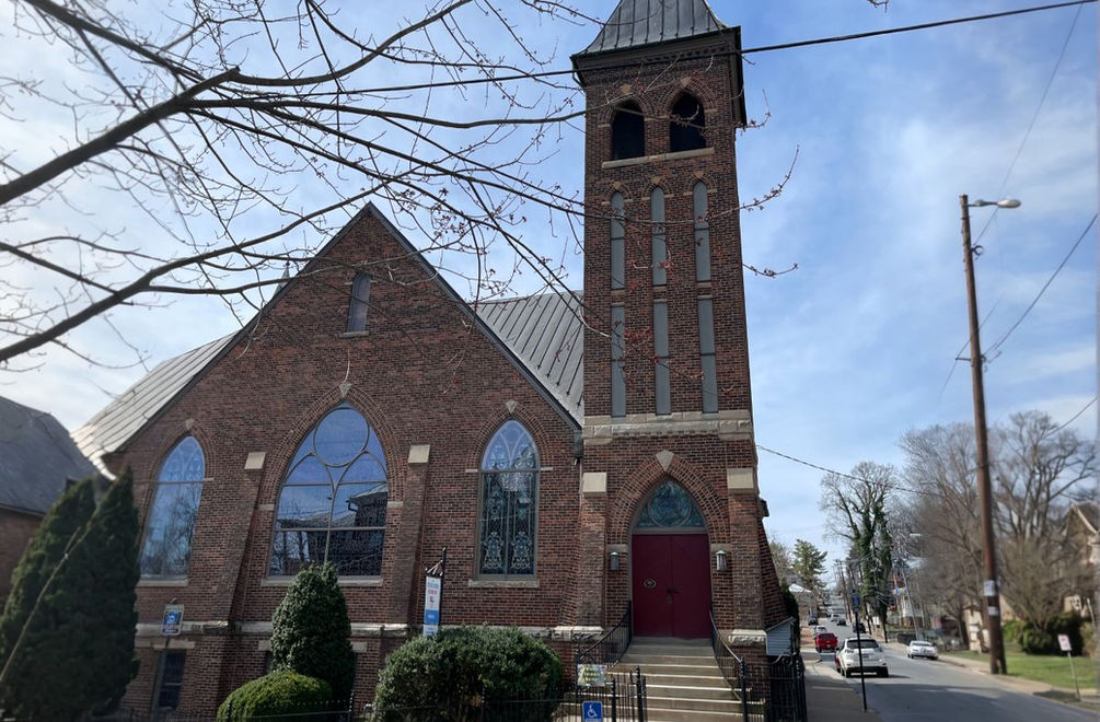 The beautiful historic facade of Emmanuel Episcopal church and the entrance to the sanctuary.
