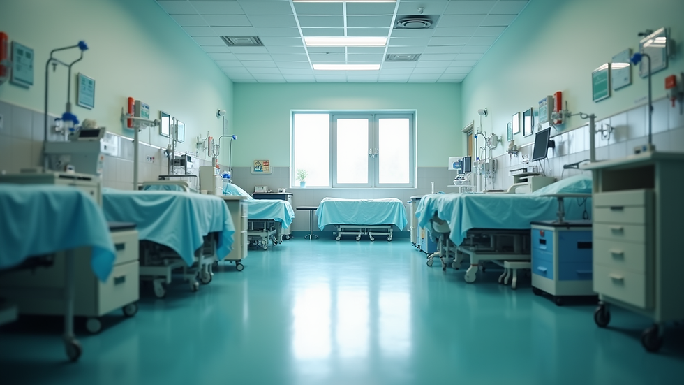 High angle view of a hospital ward in an international setting