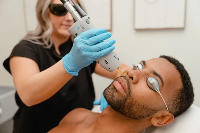 Personalized men’s aesthetic consultation in Alpharetta, GA to address skin health, grooming, injectables, and laser treatments.