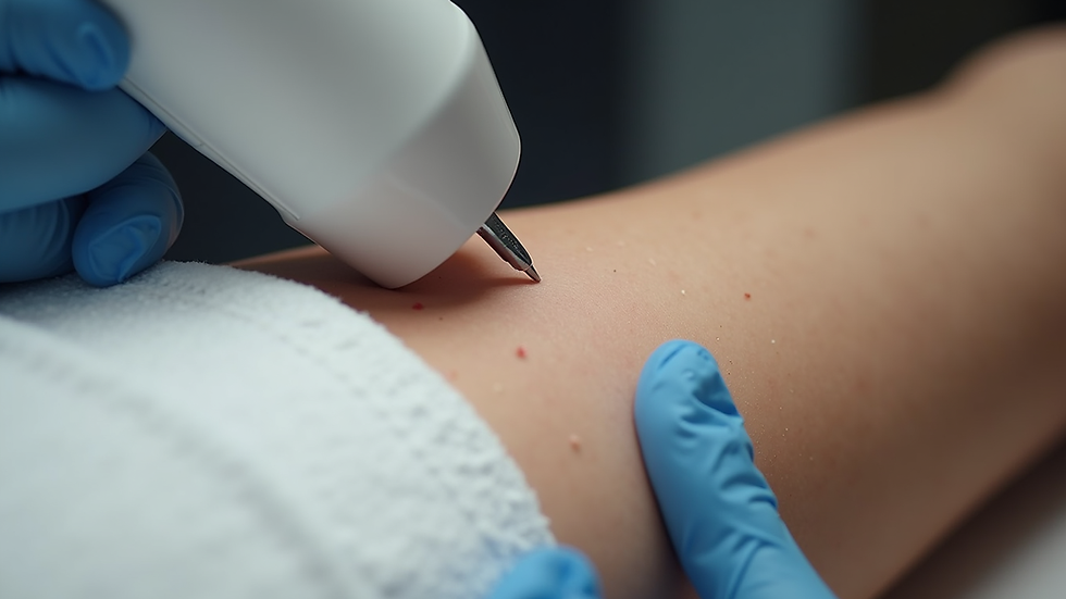 Close-up view of laser hair removal treatment on a client's arm