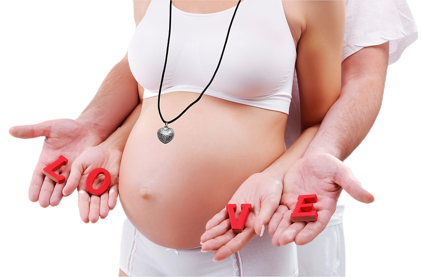 Femme enceinte portant le bola de grossesse DOPPLO® sur son ventre